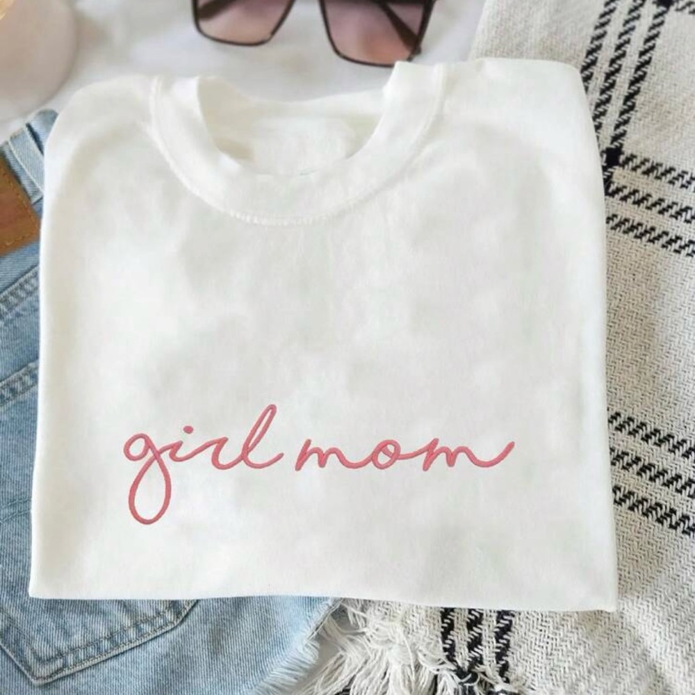 ⭐️Embroidered Girl Mom White Tee